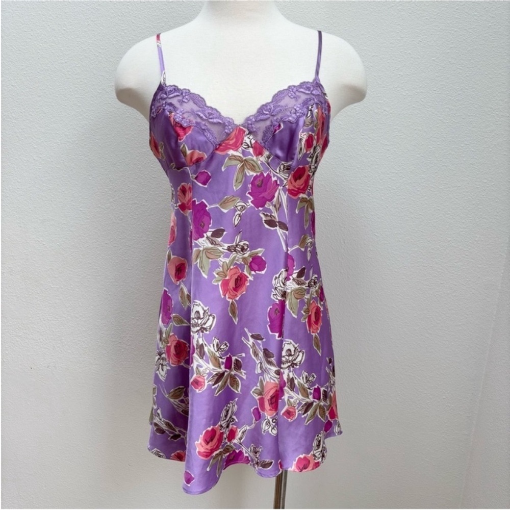 Victorias Secret Vintage Slip Dress Floral Satin Chemise Y2k Purple Size Small